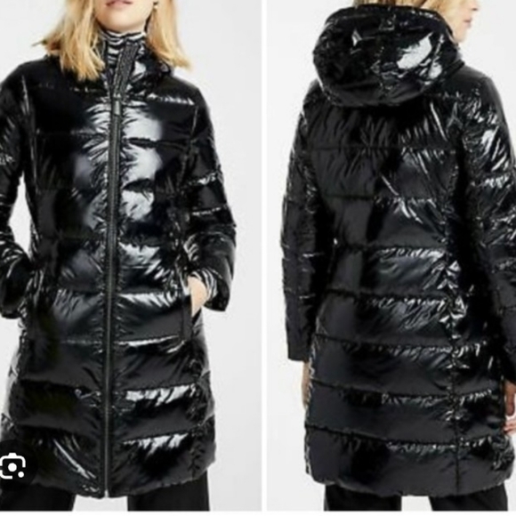 Michael Kors Glossy Black Long Puffer Coat Size XS